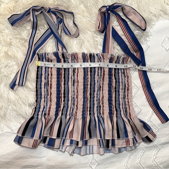 Kyerivs | NWOT Striped Ruffled Smocked Peplum Crop Top Tie Shoulder Straps - Picture 8 of 10